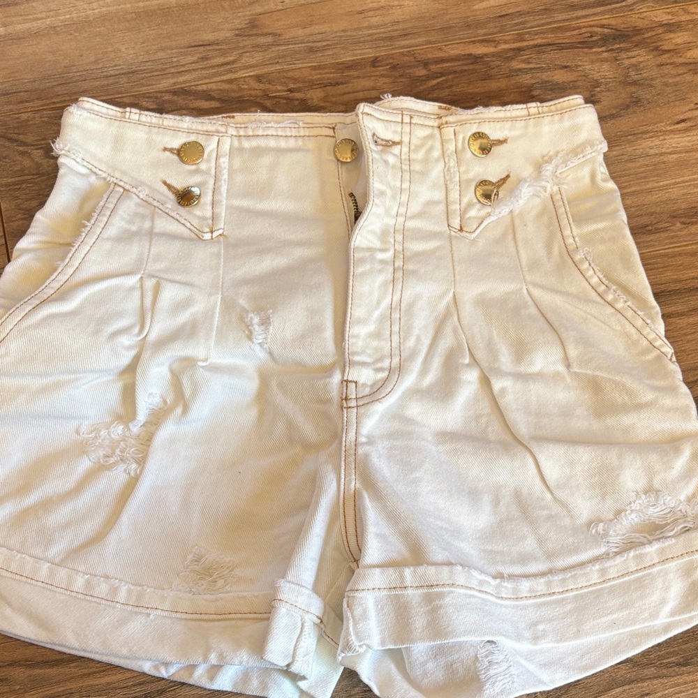 Retrofete High Waist White Shorts with Gold Accents
